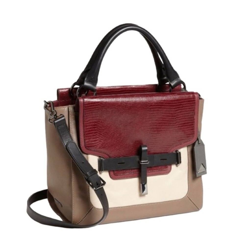Vince Camuto 'Max' Tri-Color Leather Satchel Croc-Embossed Flap Adjustable Strap
